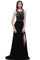 A-Line Pearls Straps Sweet Train Black Prom Dresses
